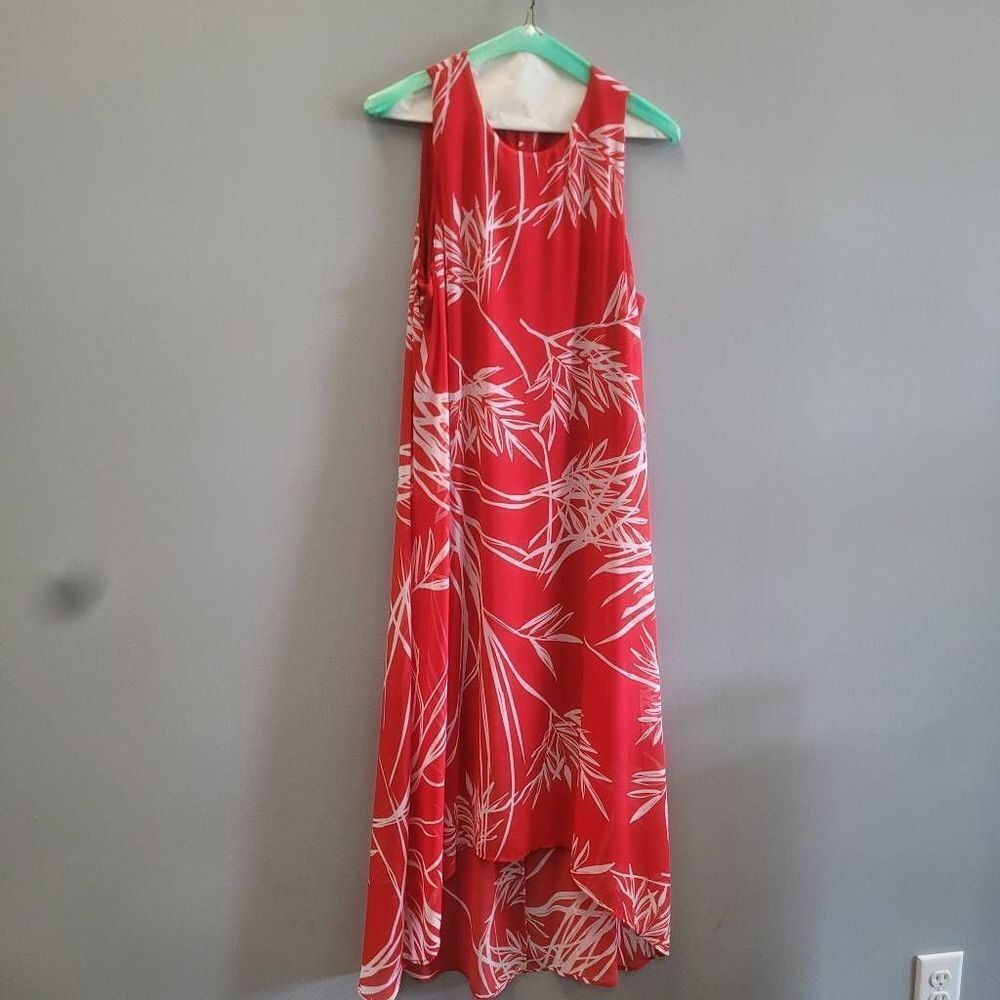 Alfani Women Plus 8W Red Midnight Palm Sleeveless Lined High Low Maxi Dress